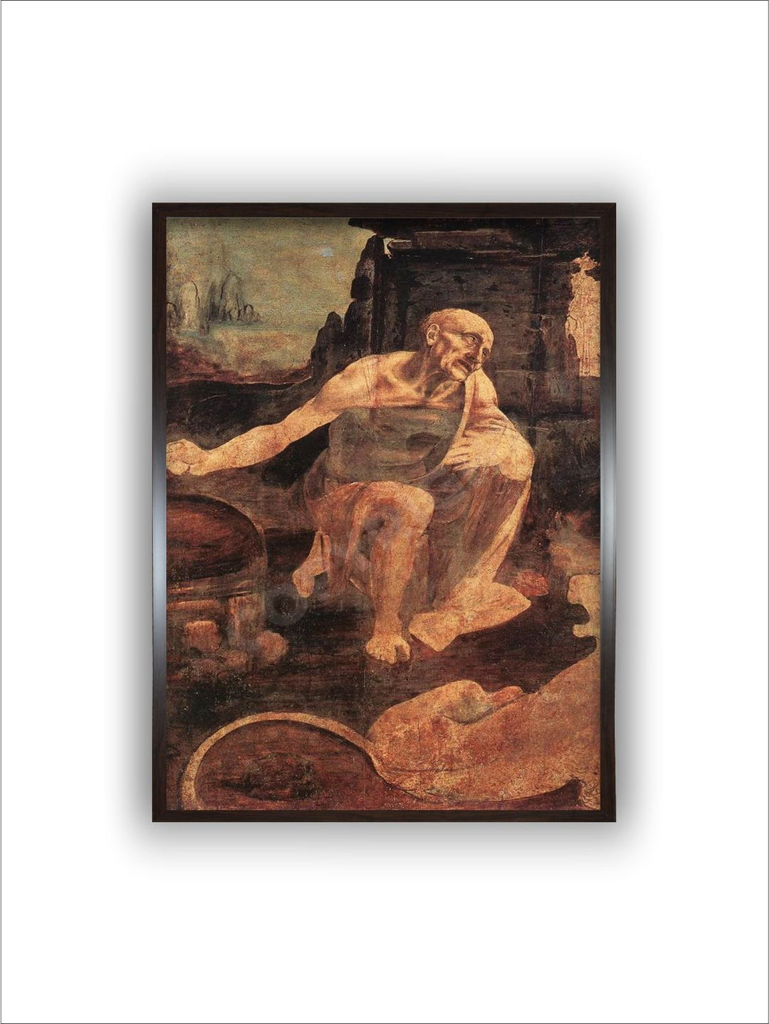 "Beige & Brown Canvas Saint Jerome Painting Wall Art''