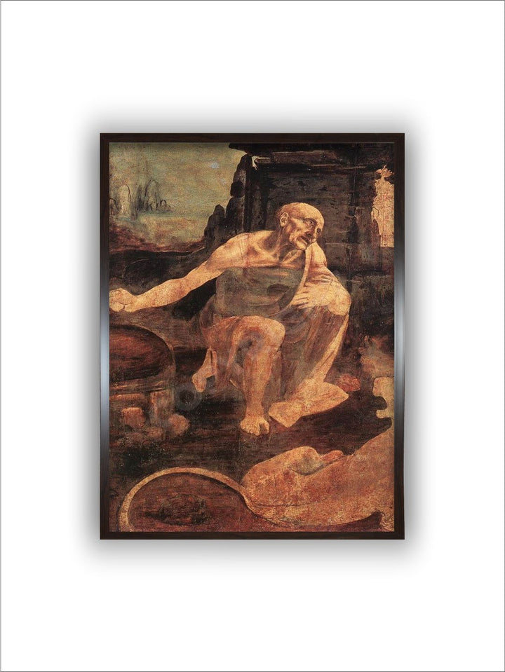 "Beige & Brown Canvas Saint Jerome Painting Wall Art''