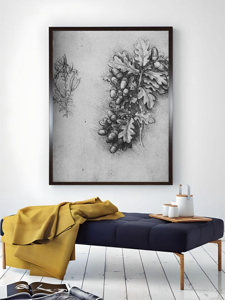 "Grey Oak-Leaves With Acorns & Dyer's Weed Canvas Painting Wall Art''