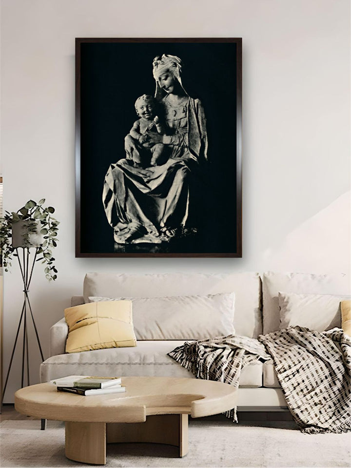 "Black & Grey Madonna With Laughing Child Canvas Painting Wall Art''