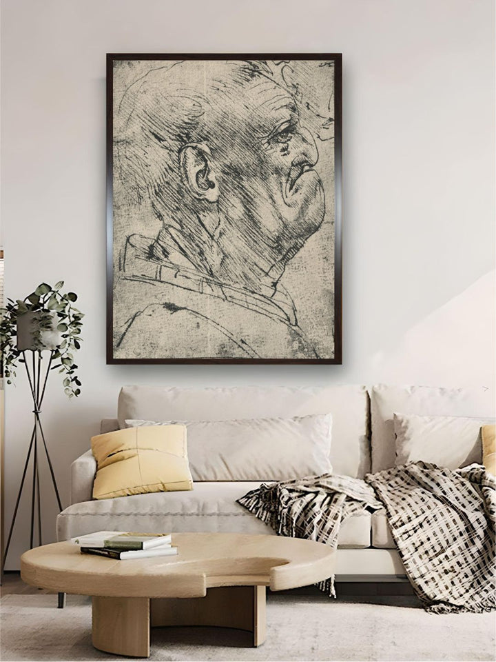 "Grey Grotesque Profile of a Man to the Right' Painting Wall Art''