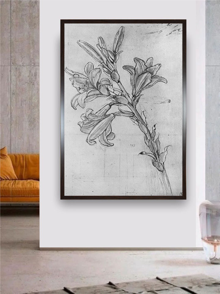 "Grey & Black A Lily Painting Wooden Framed Wall Art''
