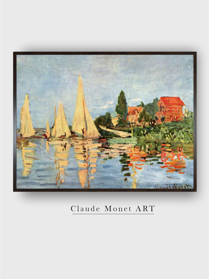 "Blue  Green Wooden Regatta at Argenteuil Painting Rectangular Wall Art''