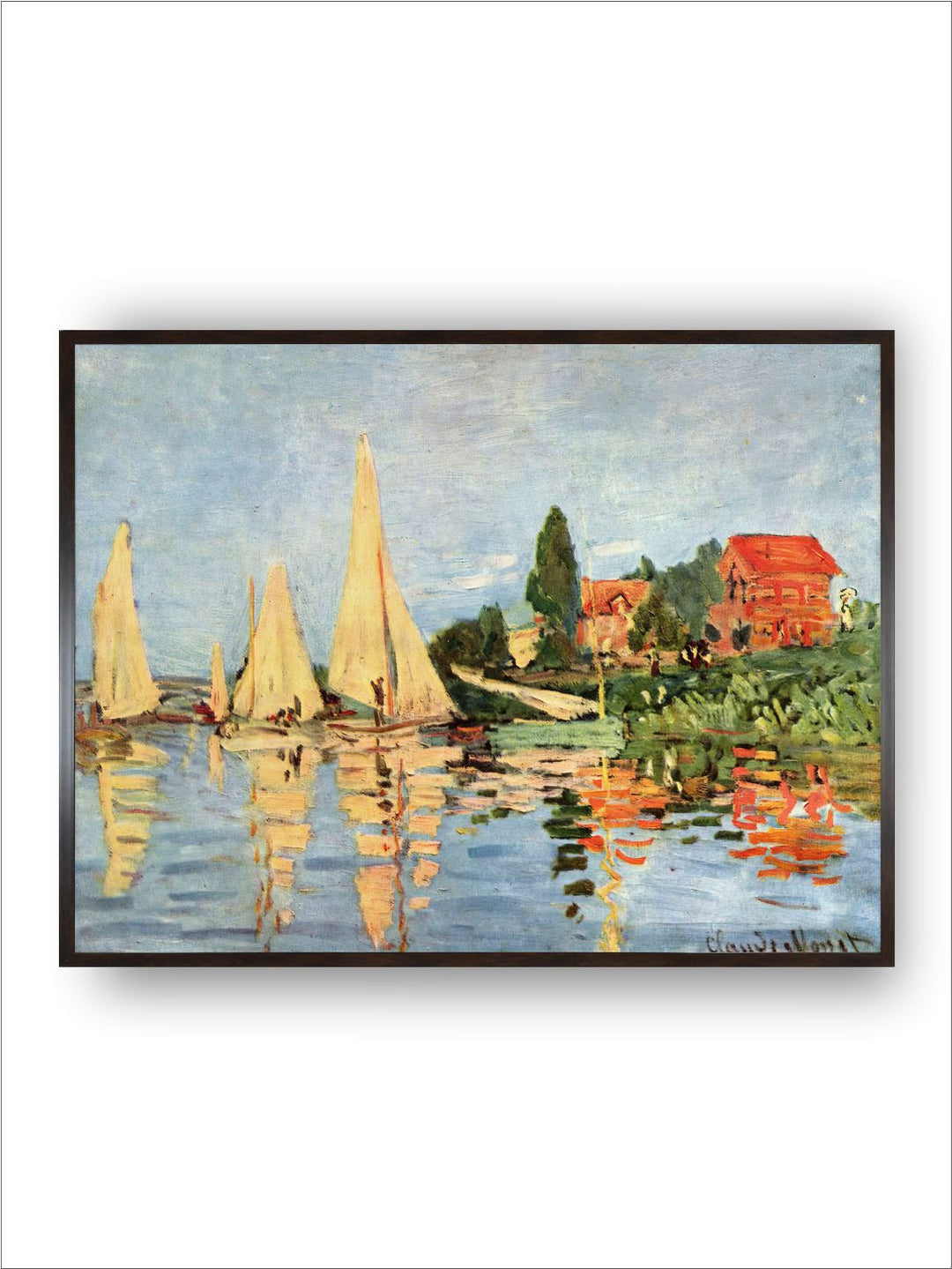 "Blue  Green Wooden Regatta at Argenteuil Painting Rectangular Wall Art''