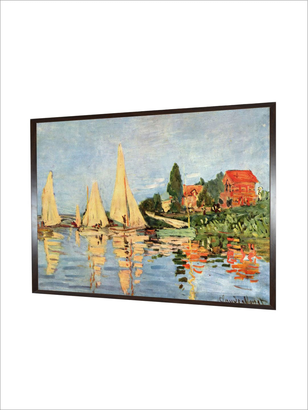 "Blue  Green Wooden Regatta at Argenteuil Painting Rectangular Wall Art''