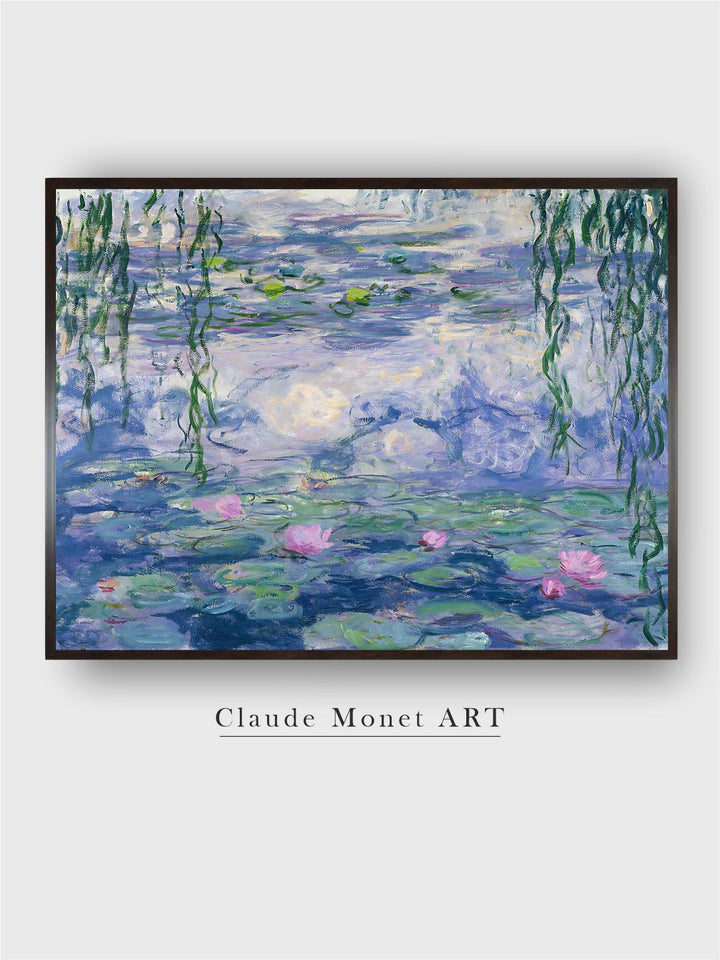 "Blue  Green Water Lilies Wooden Painting Wall Art''