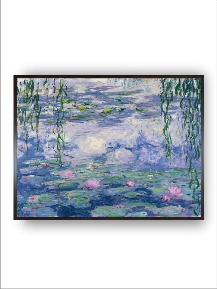 "Blue  Green Water Lilies Wooden Painting Wall Art''