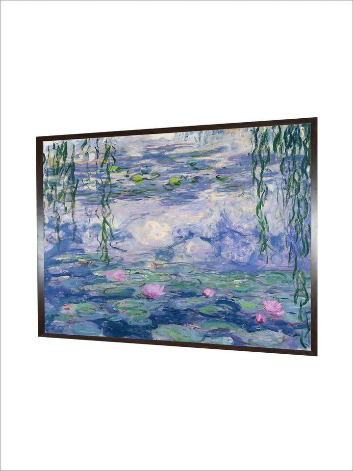 "Blue  Green Water Lilies Wooden Painting Wall Art''