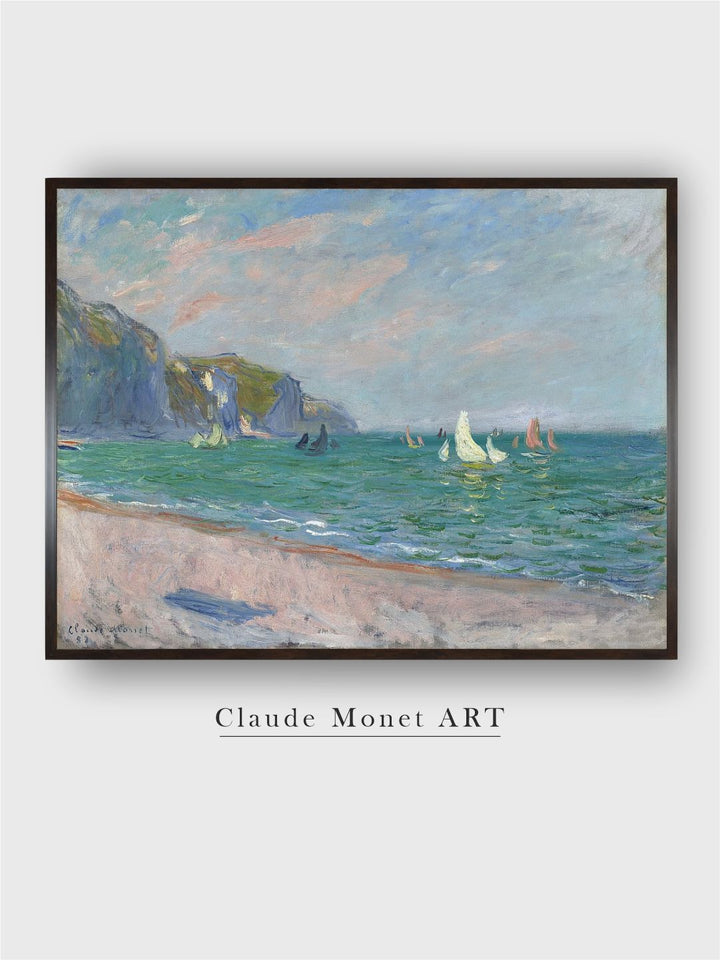 "Green Boats Below the Pourville Cliffs Wooden Frame Painting Wall Art''