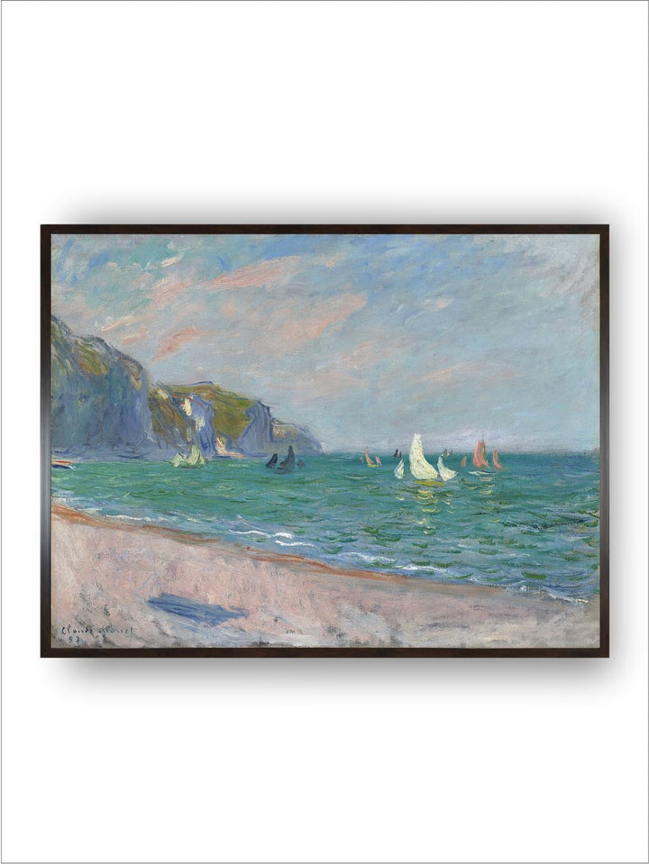 "Green Boats Below the Pourville Cliffs Wooden Frame Painting Wall Art''