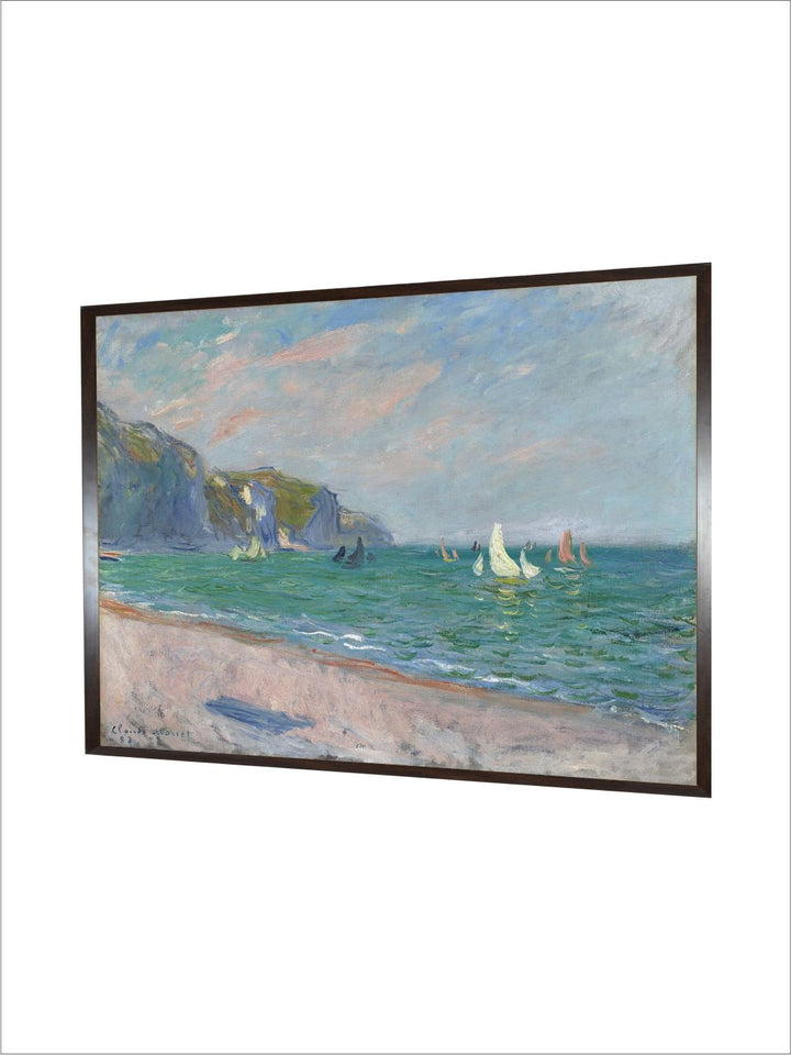"Green Boats Below the Pourville Cliffs Wooden Frame Painting Wall Art''