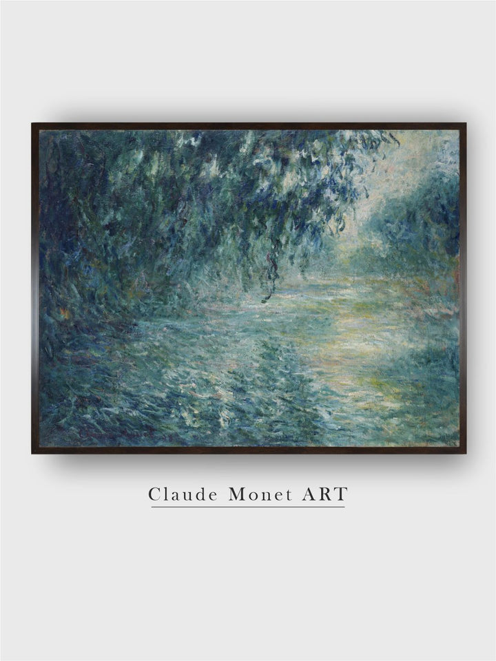 "Teal-Blue  Grey Morning On The Seine Wooden Framed Painting Wall Art''