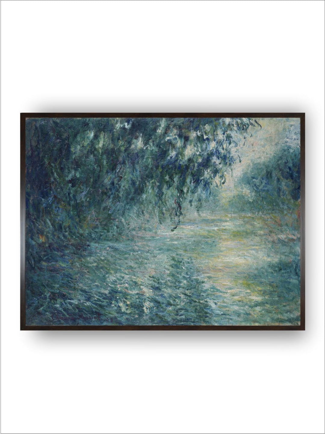 "Teal-Blue  Grey Morning On The Seine Wooden Framed Painting Wall Art''