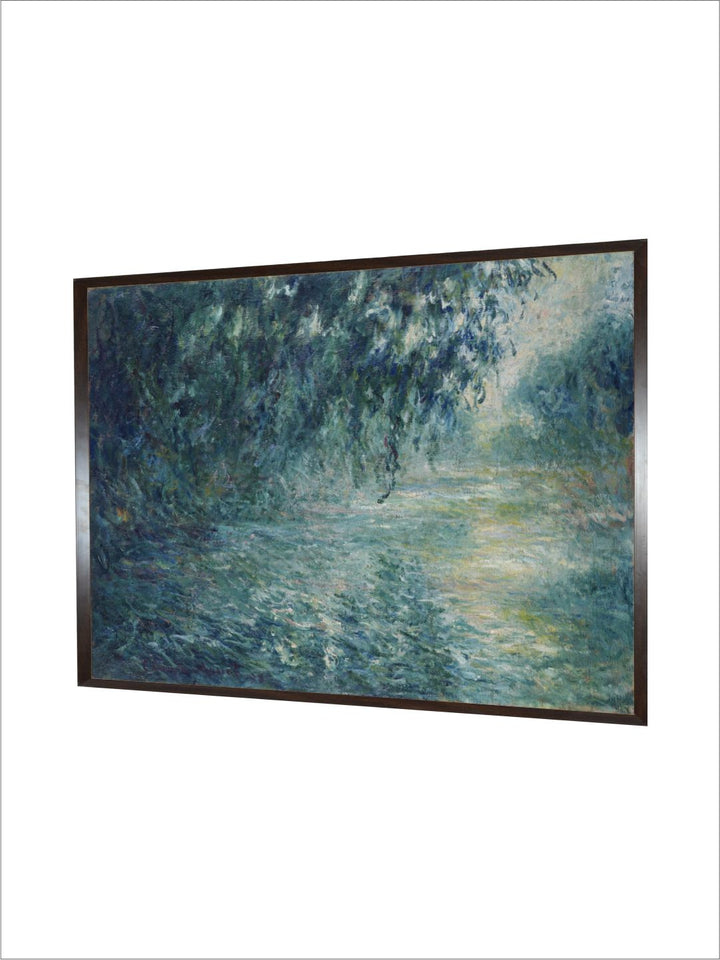 "Teal-Blue  Grey Morning On The Seine Wooden Framed Painting Wall Art''