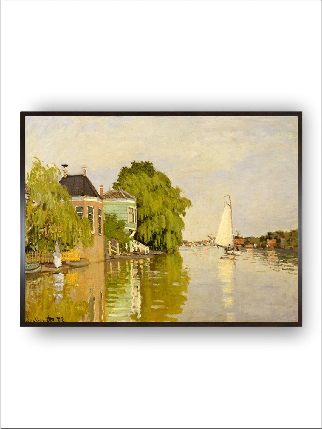 "Beige  Green House Achterzaan Wooden Frame Painting Wall Art''