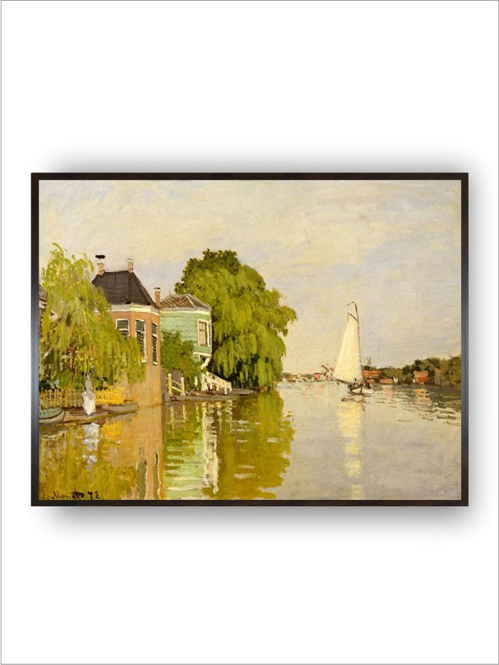 "Beige  Green House Achterzaan Wooden Frame Painting Wall Art''