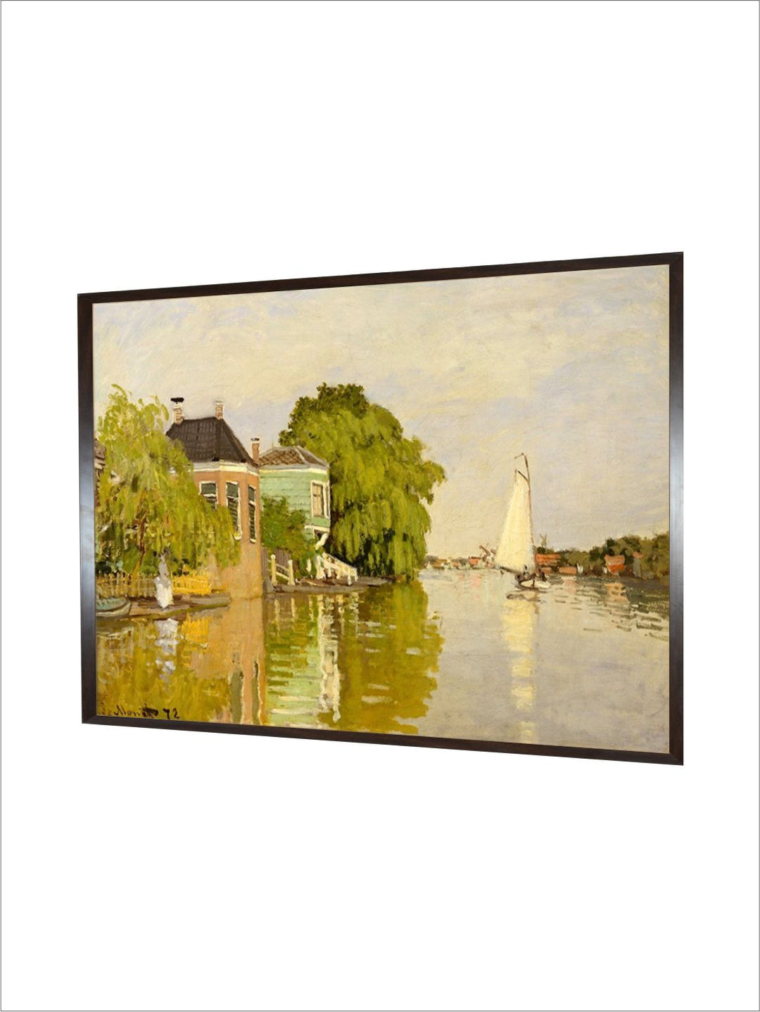 "Beige  Green House Achterzaan Wooden Frame Painting Wall Art''