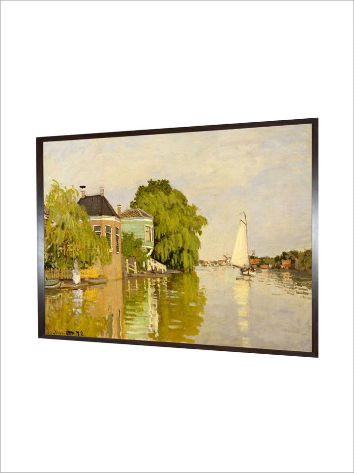 "Beige  Green House Achterzaan Wooden Frame Painting Wall Art''