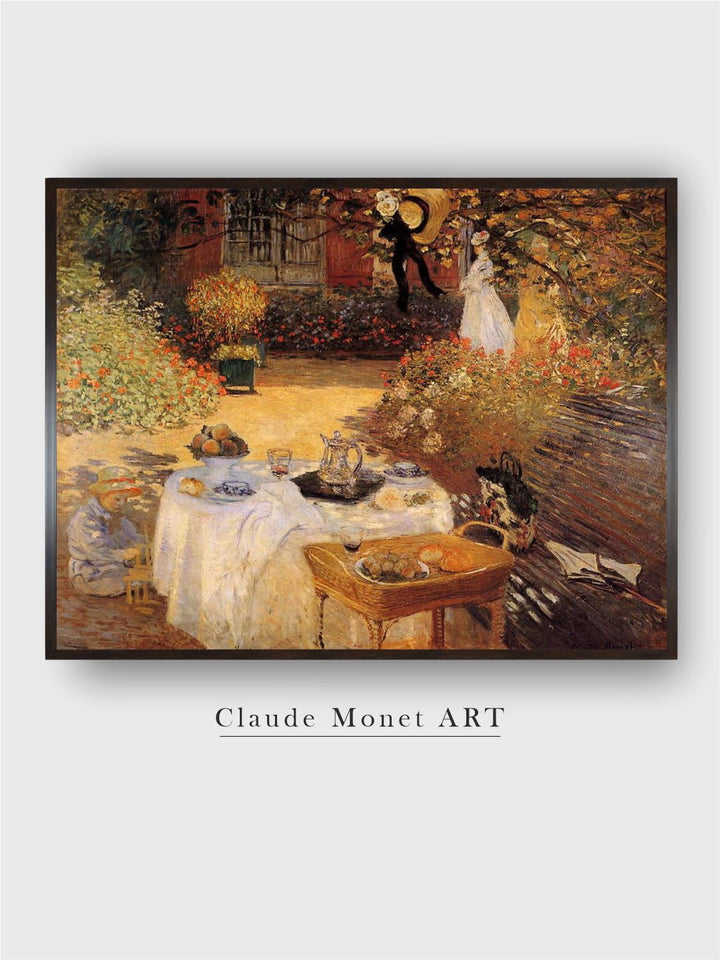 "Green  Brown Monet Luncheon Painted Wooden Framed Canvas Wall Art''