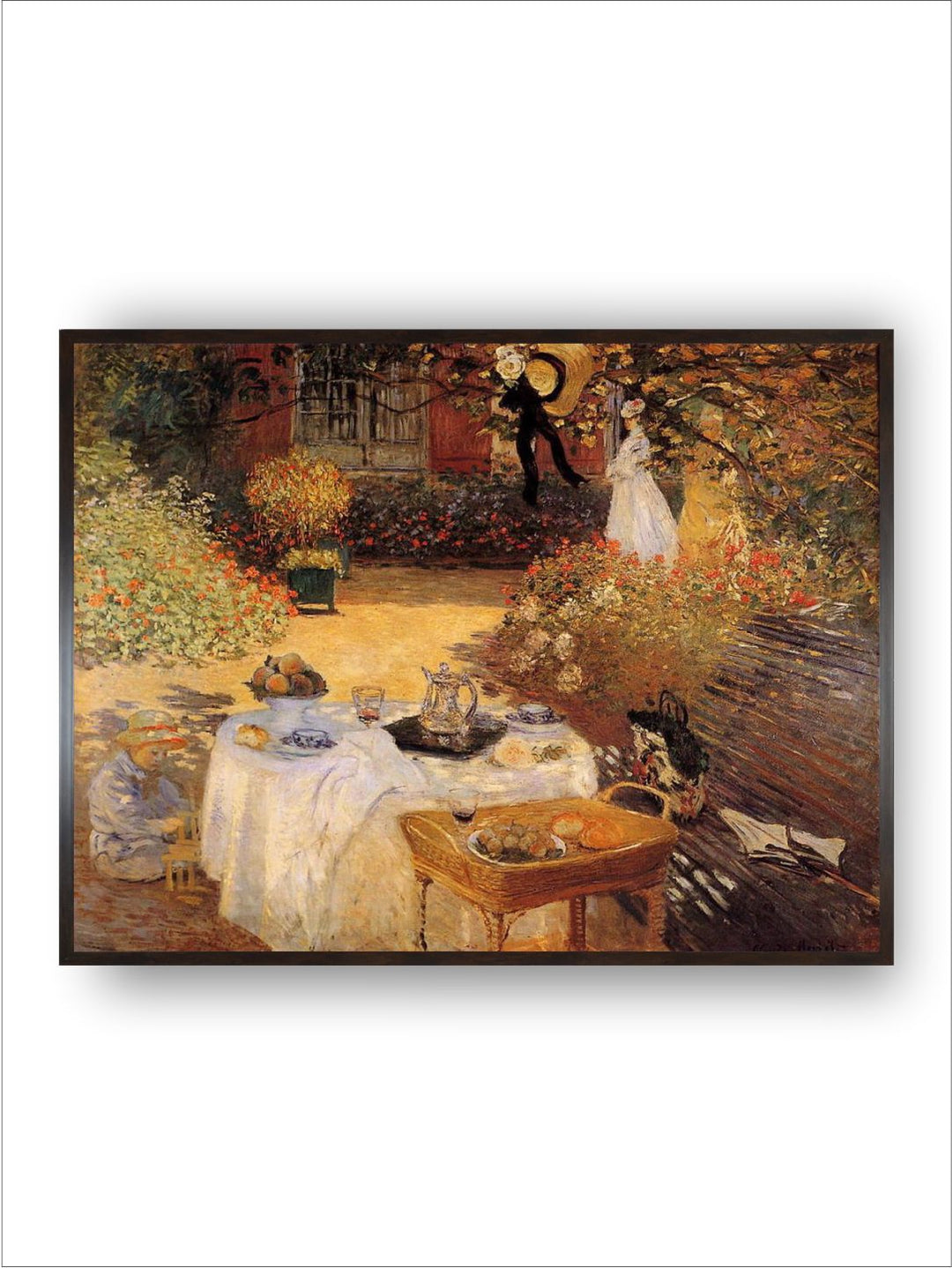 "Green  Brown Monet Luncheon Painted Wooden Framed Canvas Wall Art''