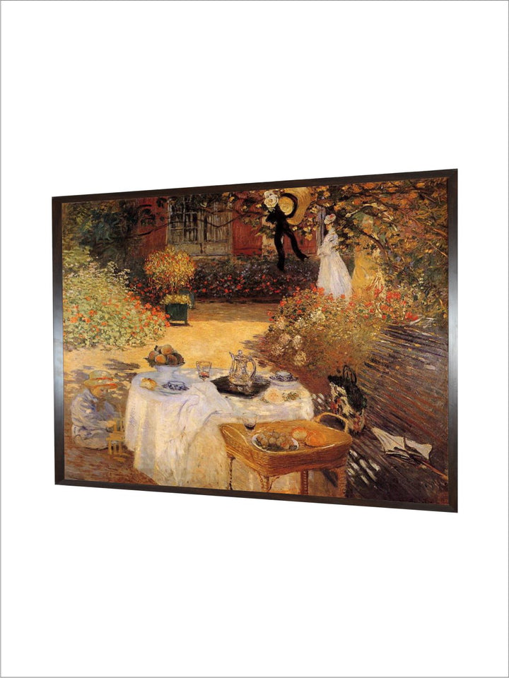 "Green  Brown Monet Luncheon Painted Wooden Framed Canvas Wall Art''