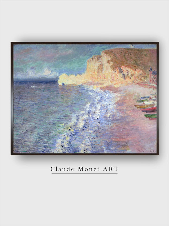 "Blue  Beige Morning At Etretat Printed Wooden Painting Wall Art''