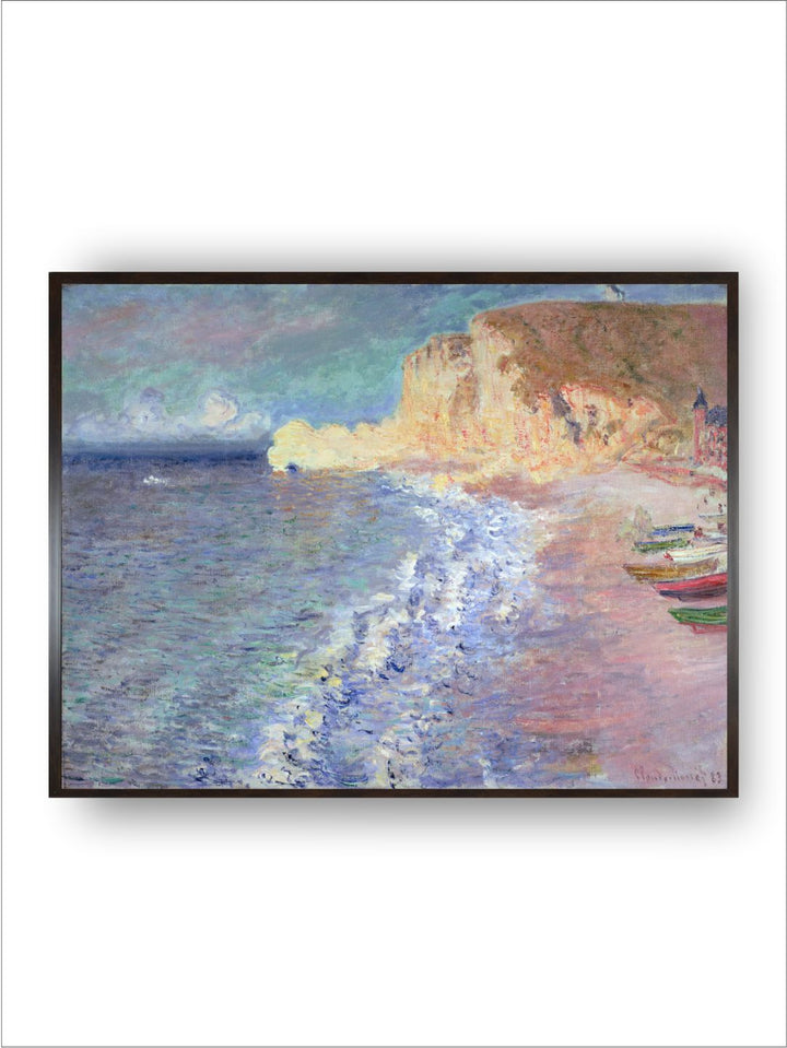 "Blue  Beige Morning At Etretat Printed Wooden Painting Wall Art''