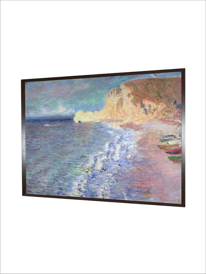"Blue  Beige Morning At Etretat Printed Wooden Painting Wall Art''