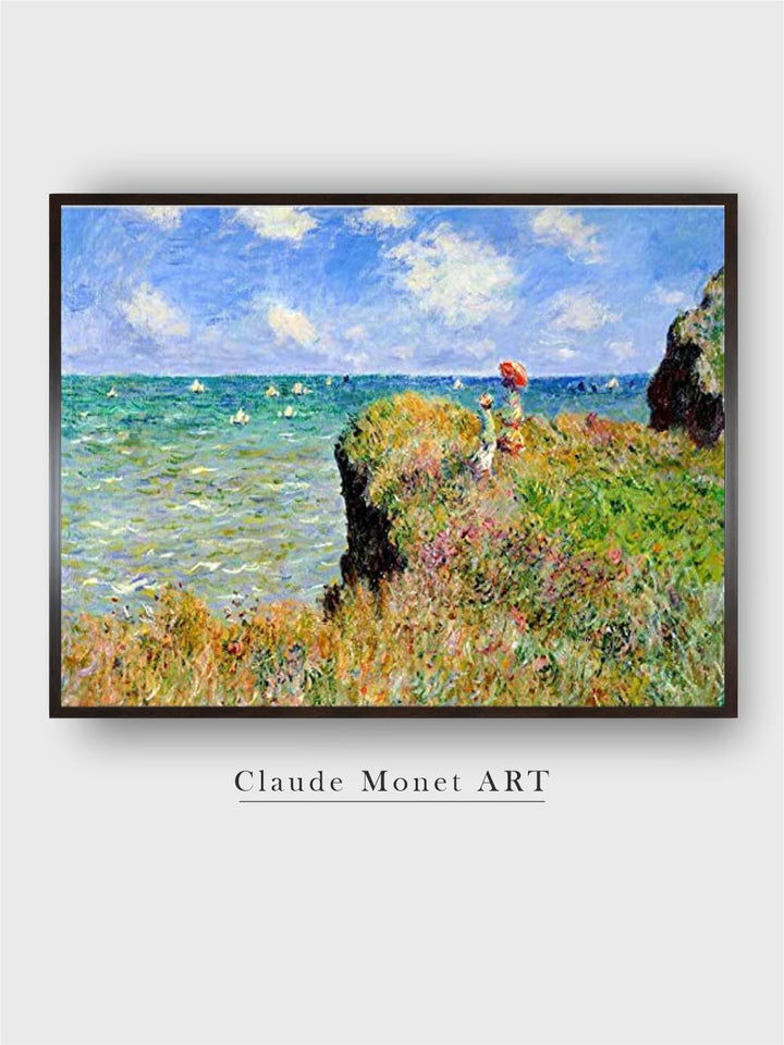 "Blue  Green Cliff Walk At Pourville Canvas Painting Wall Art''