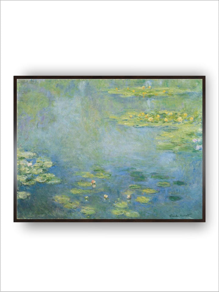 "Blue  Green Waterlilies Wooden Frame Painting Wall Art''