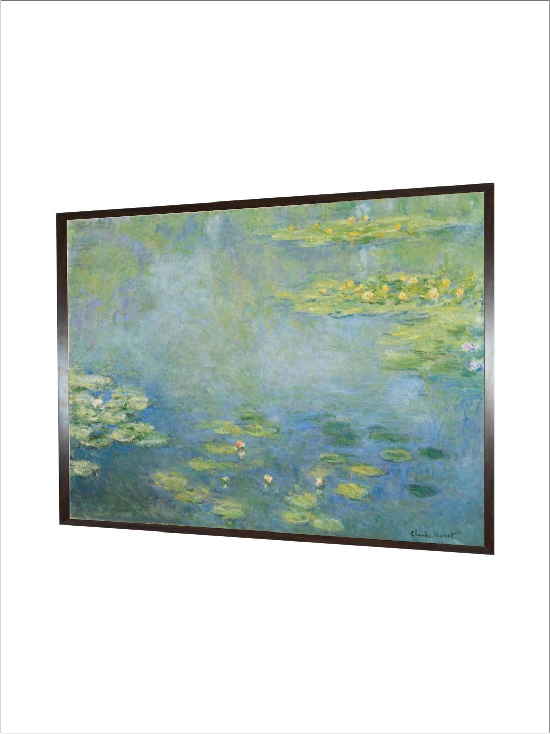 "Blue  Green Waterlilies Wooden Frame Painting Wall Art''