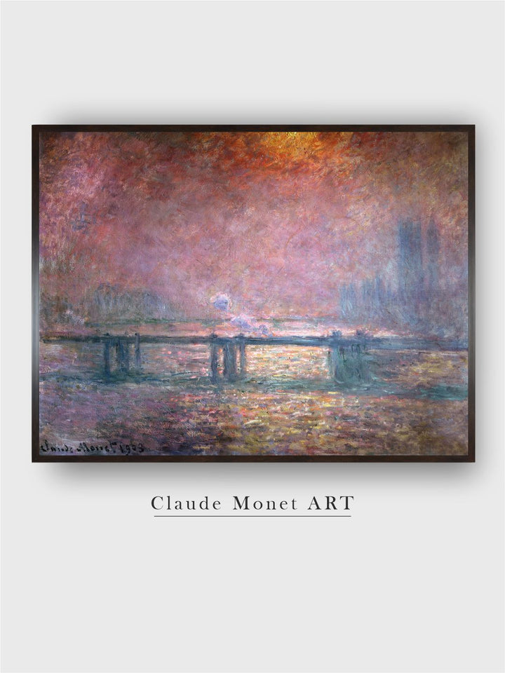"Green  Yellow Thames At Charing Cross Painted Wooden Framed Wall Art''