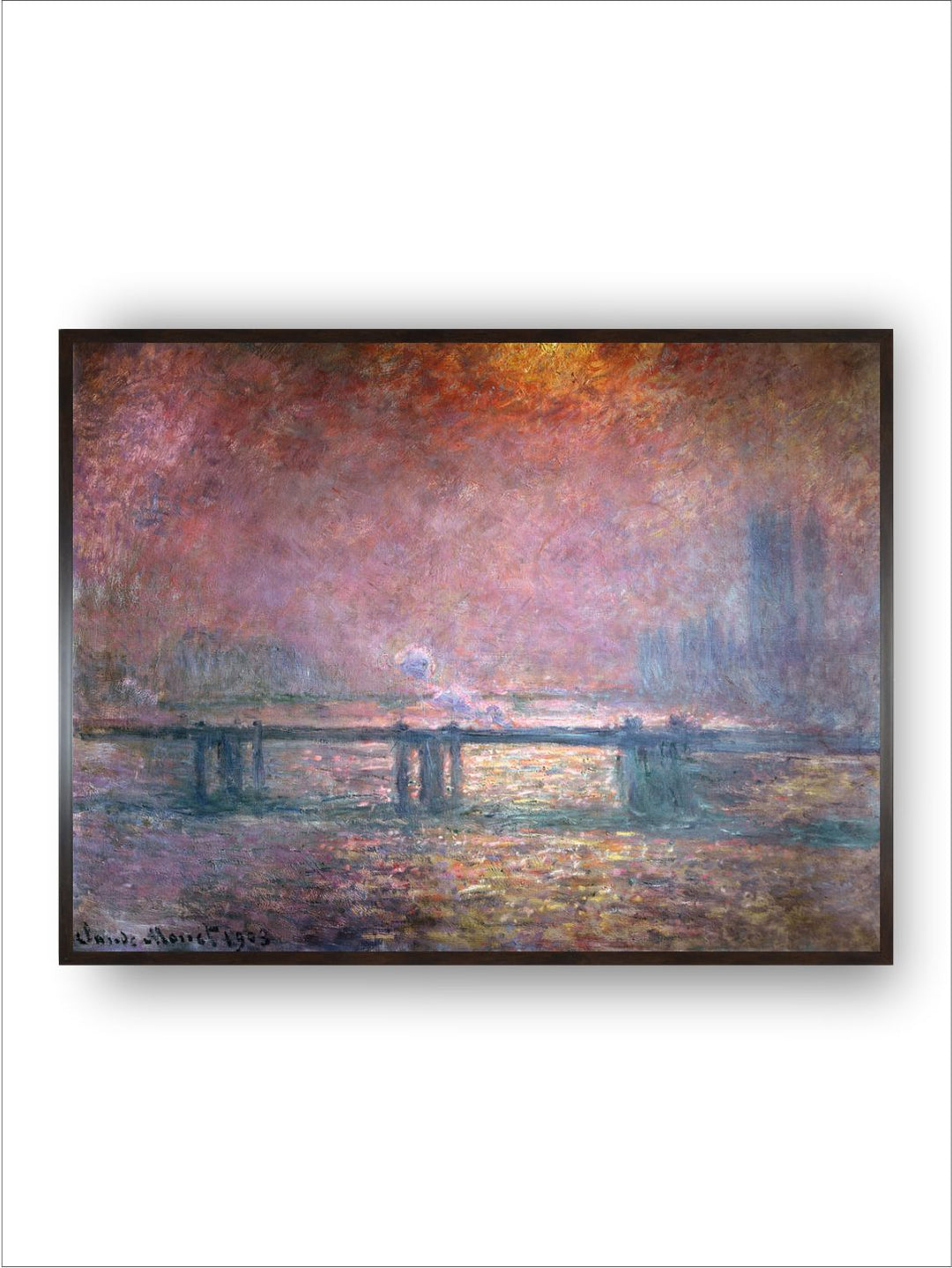"Green  Yellow Thames At Charing Cross Painted Wooden Framed Wall Art''