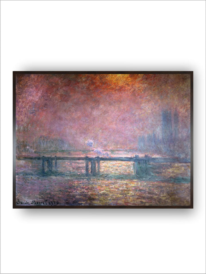 "Green  Yellow Thames At Charing Cross Painted Wooden Framed Wall Art''