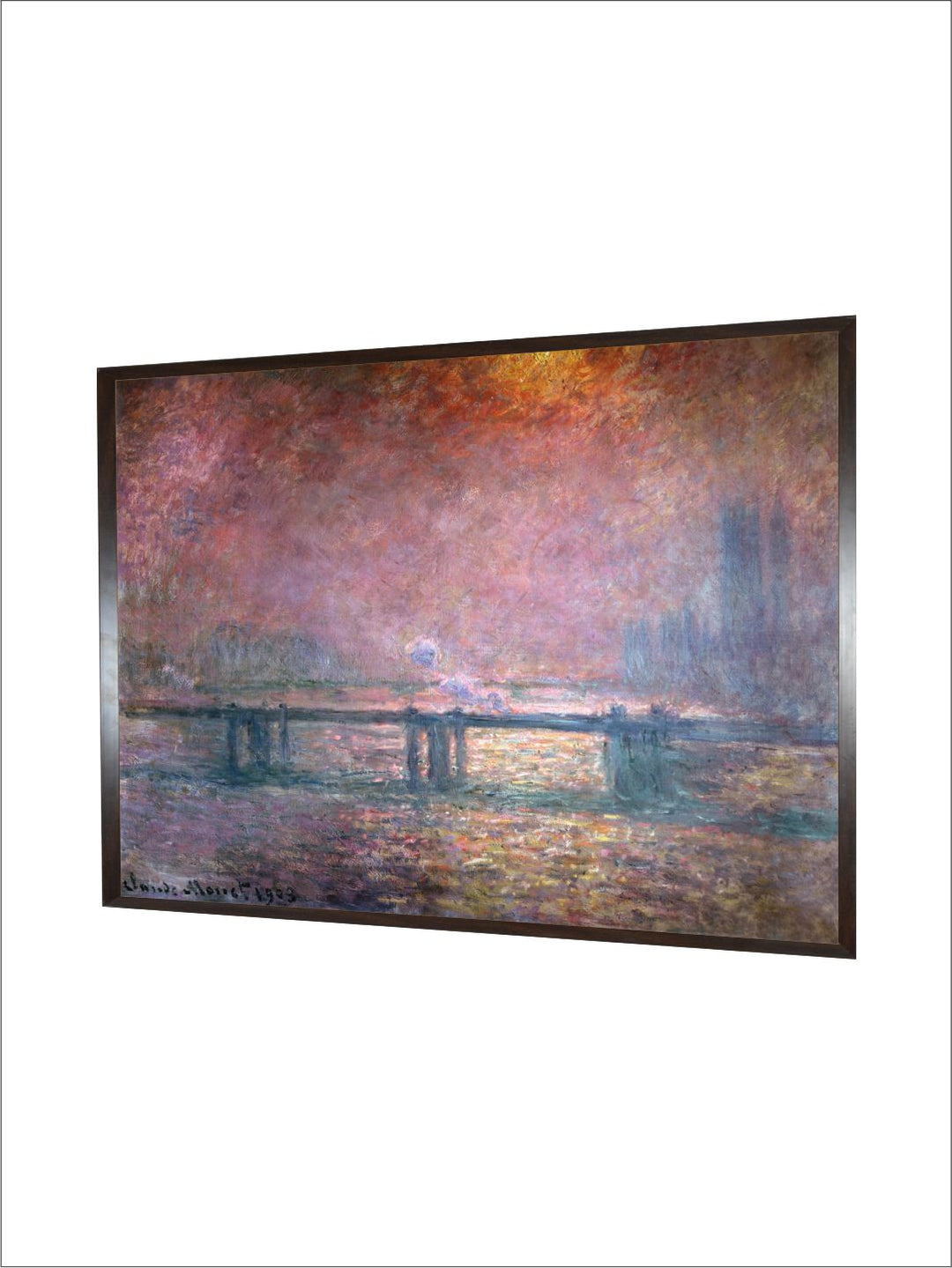 "Green  Yellow Thames At Charing Cross Painted Wooden Framed Wall Art''