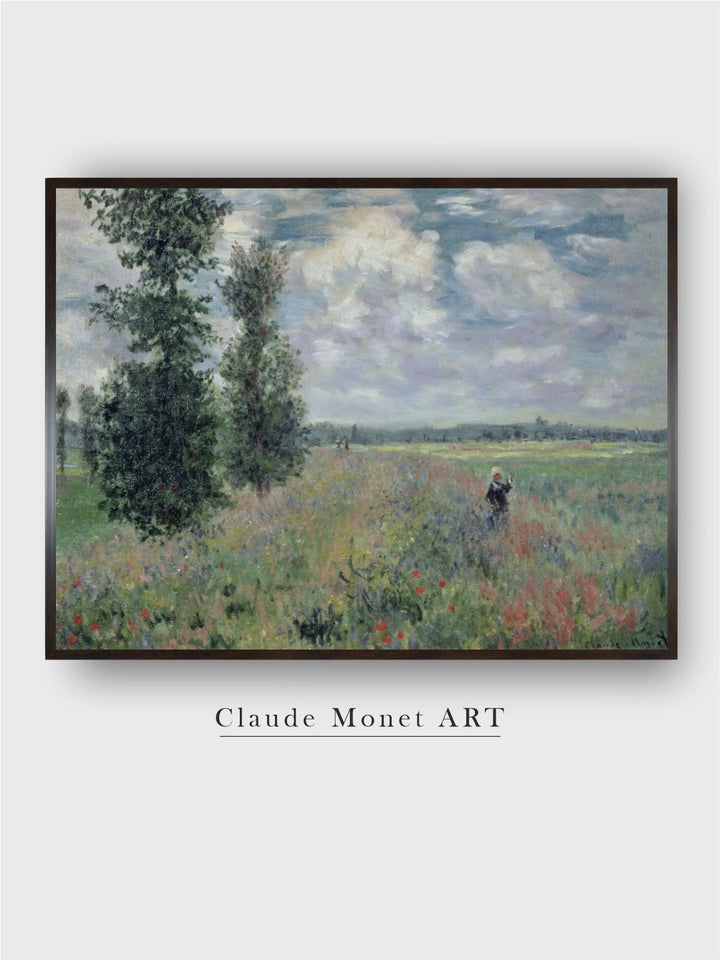 "Green  Beige Floral and Botanical Wooden Painting The Poppy Field Wall Art''