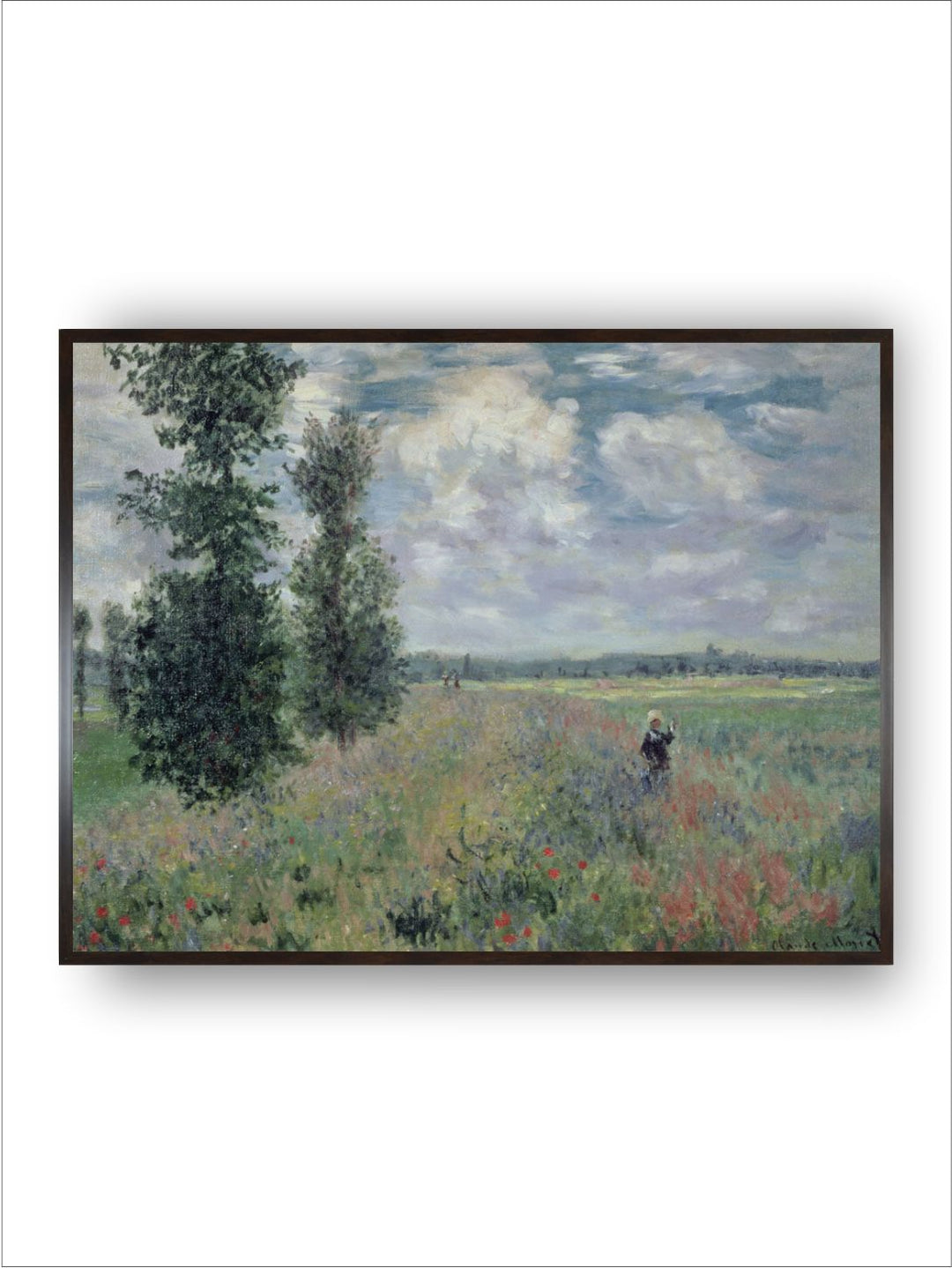 "Green  Beige Floral and Botanical Wooden Painting The Poppy Field Wall Art''