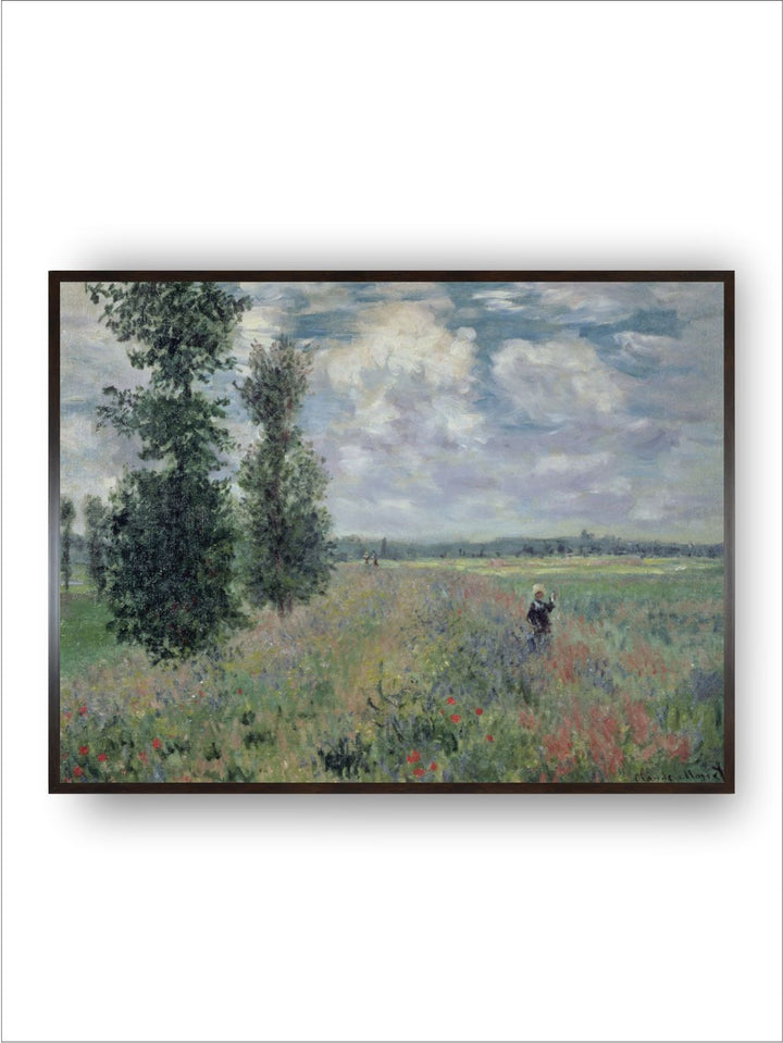 "Green  Beige Floral and Botanical Wooden Painting The Poppy Field Wall Art''