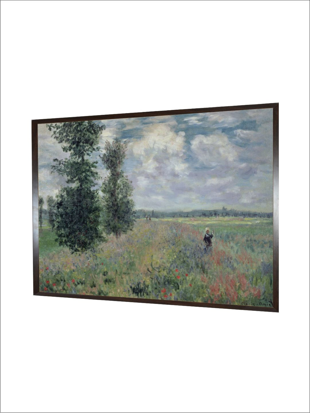 "Green  Beige Floral and Botanical Wooden Painting The Poppy Field Wall Art''