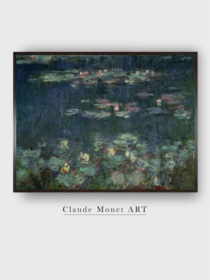 "Green Floral and Botanical Wooden Paintings Waterlilies Canvas Wall Art''