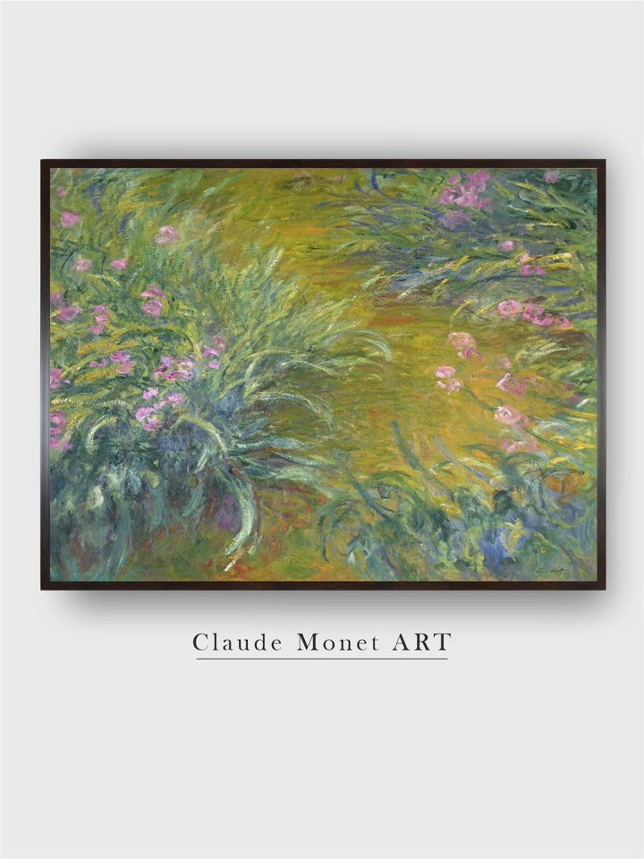 "Green  Pink Wooden Framed Floral Painted Rectangular Canvas Wall Art''