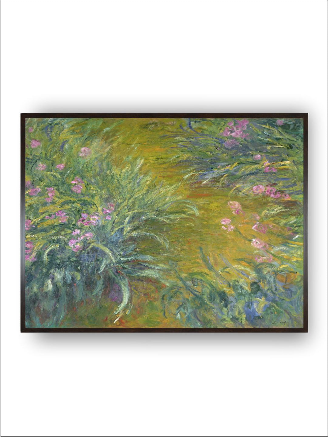 "Green  Pink Wooden Framed Floral Painted Rectangular Canvas Wall Art''