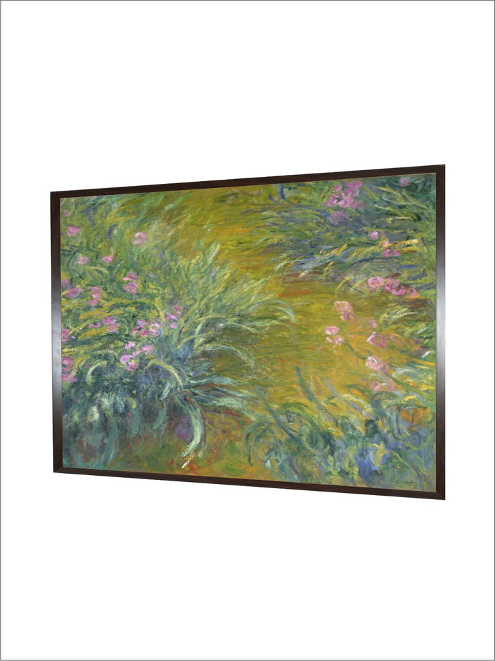 "Green  Pink Wooden Framed Floral Painted Rectangular Canvas Wall Art''