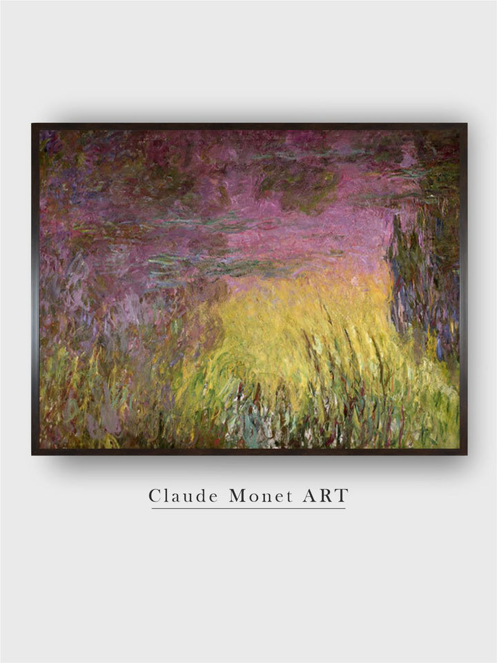 "Yellow  Green Waterlilies at Sunset Wooden Floral Painted Canvas Wall Art''