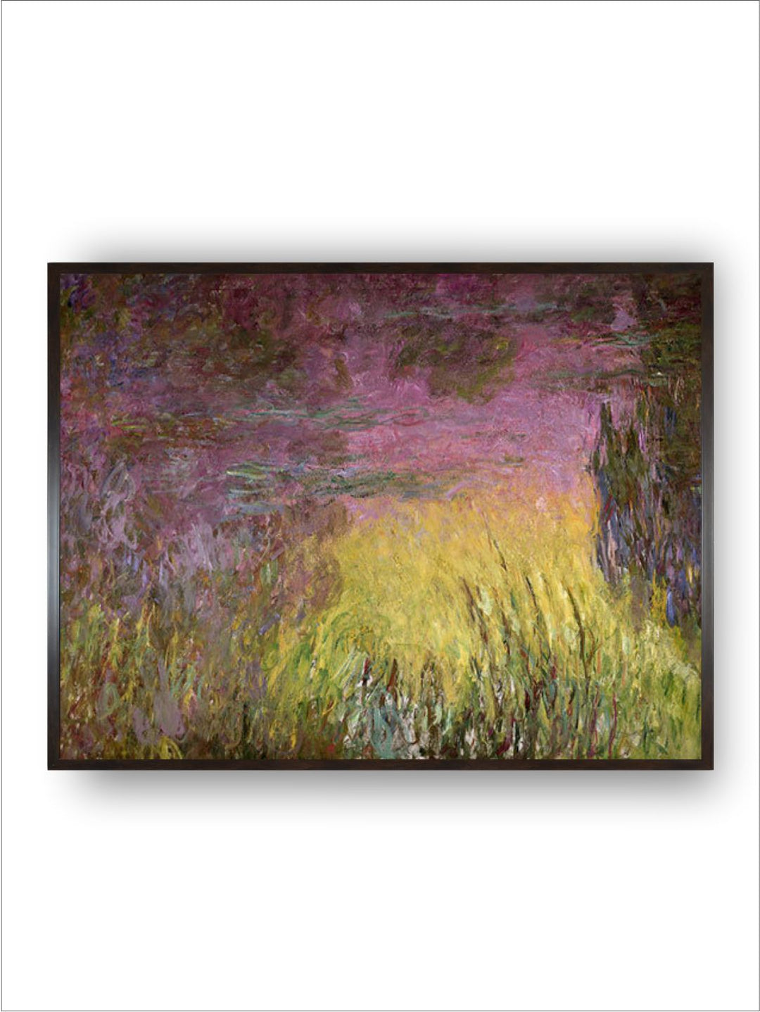 "Yellow  Green Waterlilies at Sunset Wooden Floral Painted Canvas Wall Art''