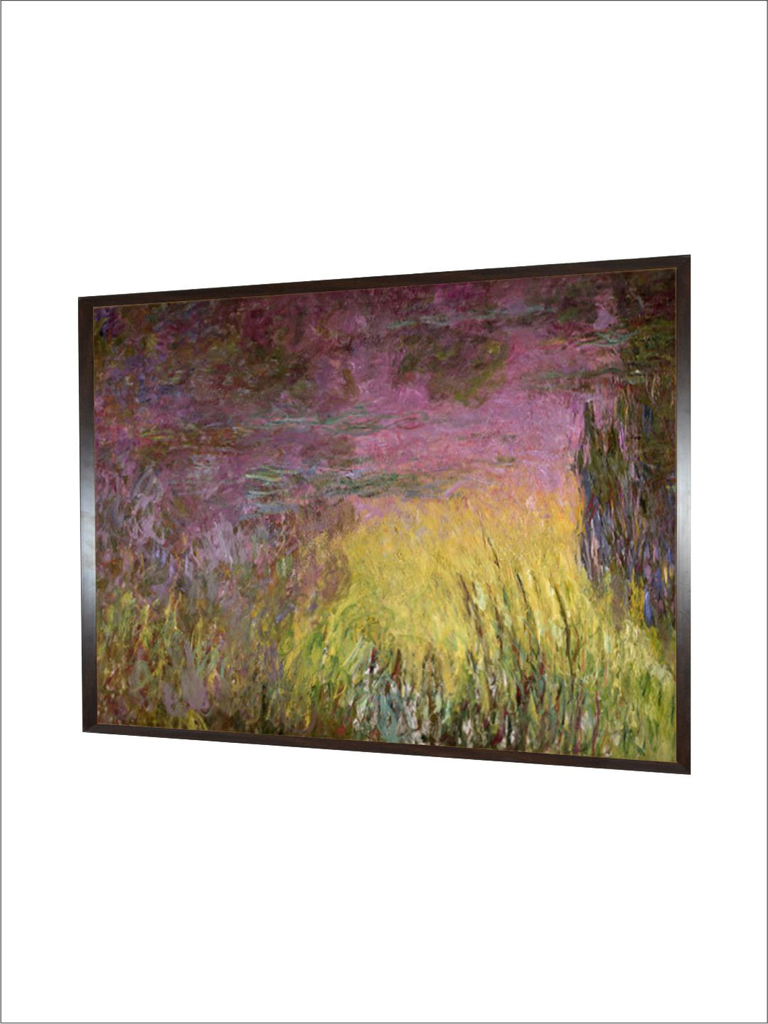 "Yellow  Green Waterlilies at Sunset Wooden Floral Painted Canvas Wall Art''