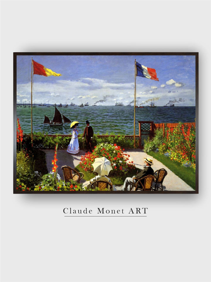 "Green  Blue Garden At Sainte Adresse Painted Wooden Framed Canvas Wall Art''