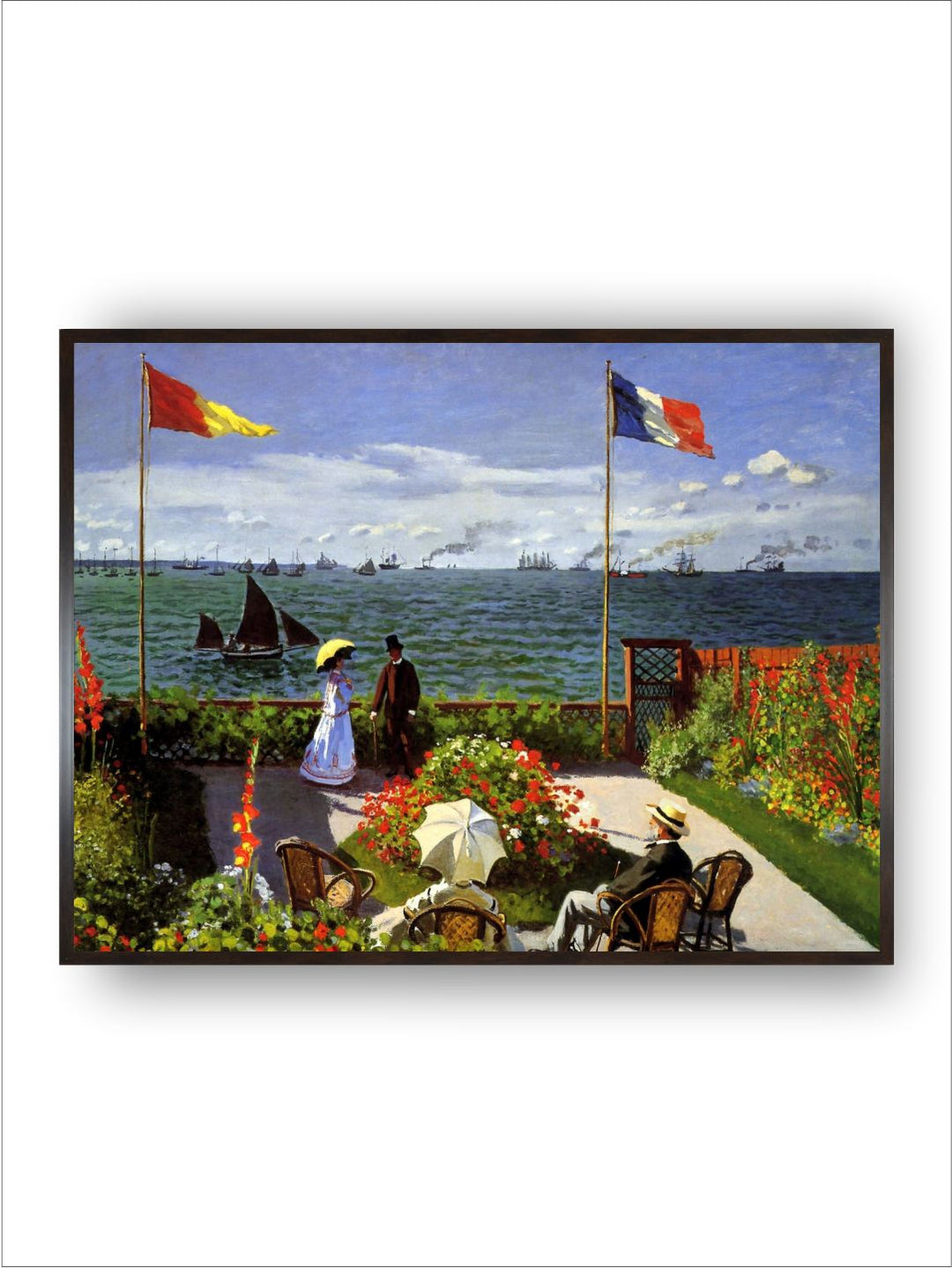 "Green  Blue Garden At Sainte Adresse Painted Wooden Framed Canvas Wall Art''