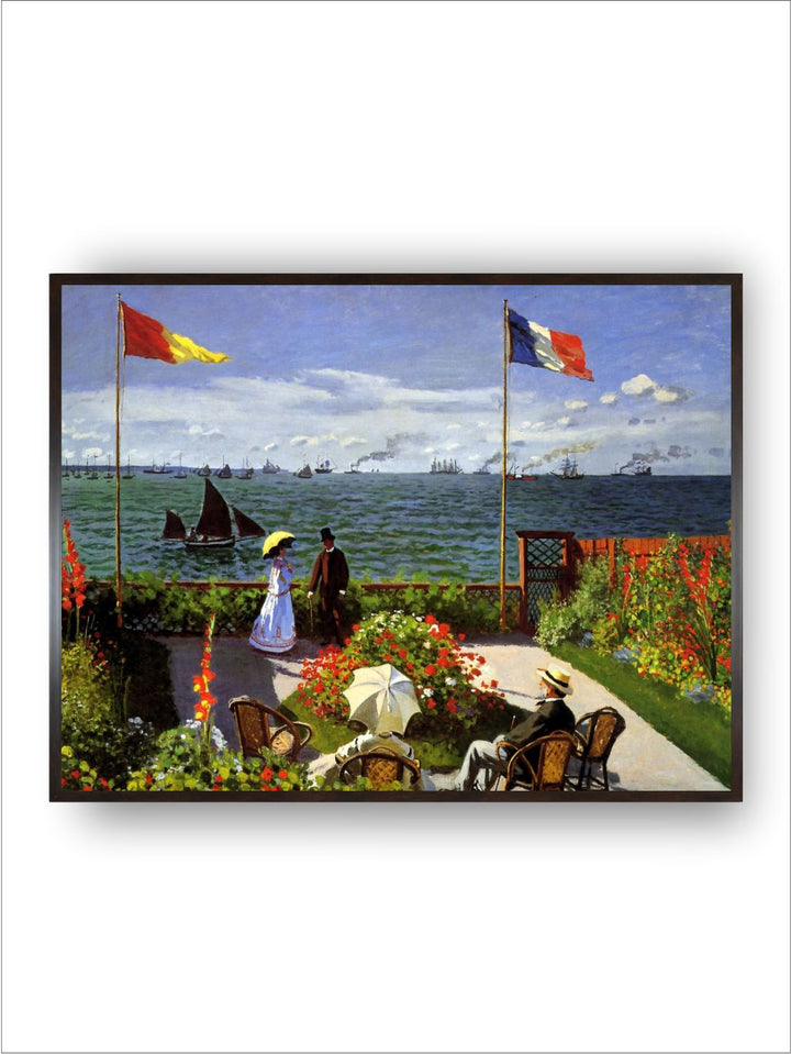 "Green  Blue Garden At Sainte Adresse Painted Wooden Framed Canvas Wall Art''