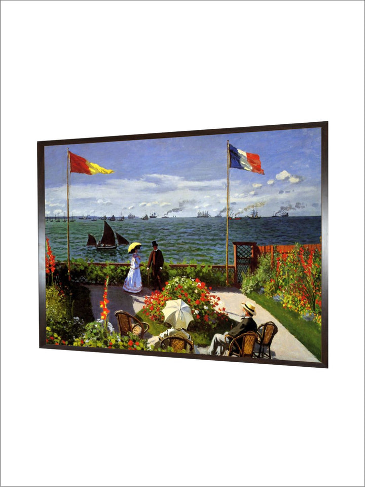 "Green  Blue Garden At Sainte Adresse Painted Wooden Framed Canvas Wall Art''
